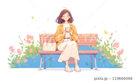 ピクニックでランチを食べる若い女性 119666066