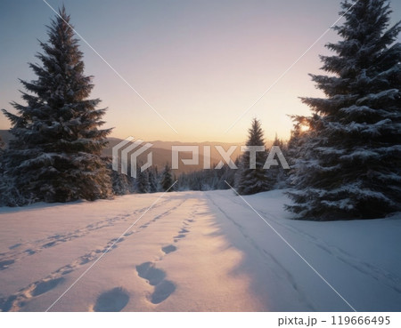 fir trees in snow winter holiday landscape 119666495