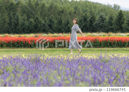 花畑を散歩するj女性 花畑を散歩するj女性 119666745