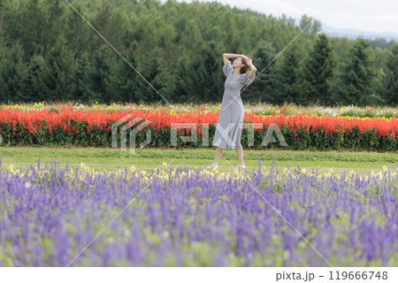 花畑を散歩するj女性 花畑を散歩するj女性 119666748