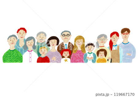 手描きイラスト　笑顔で微笑む老若男女 119667170