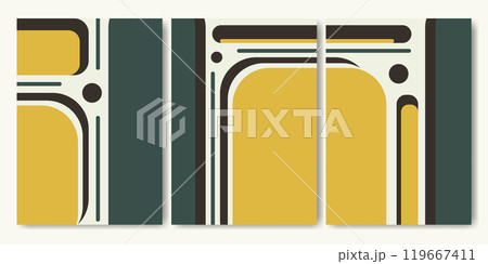 Boho home decoration neutral colors aesthetic posters. Colorful geometric design poster collection 119667411