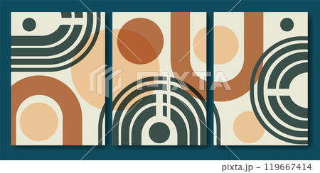 Set of modern abstract posters with geometric shapes and stripes. Minimalist aesthetic balancing shapes 119667414