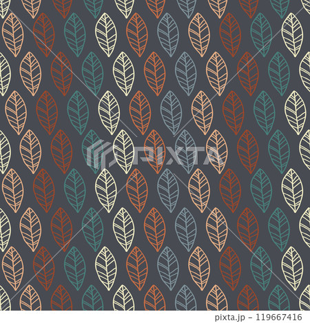 Colorful doodle autumnal leaves pattern. Autumn thanksgiving seamless pattern 119667416