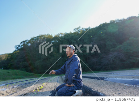 農作業を楽しむ男性。 農作業を楽しむ男性。 119667475