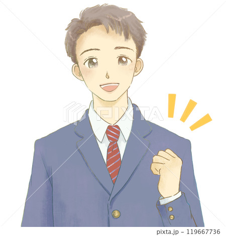 制服を着てガッツポーズをする笑顔の男の子のイラスト ブレザー 制服を着てガッツポーズをする笑顔の男の子のイラスト ブレザー 119667736