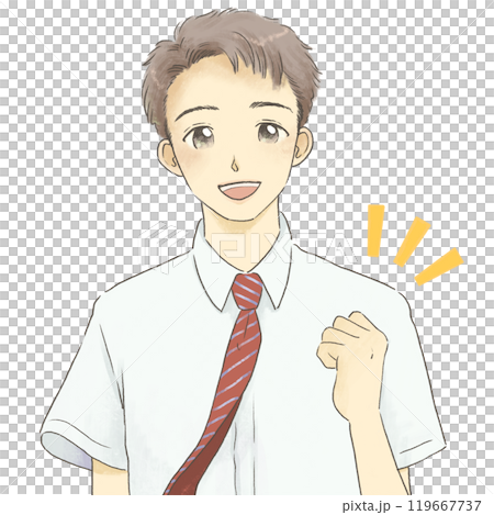 Illustration of a smiling boy in uniform posing with fist pump, short sleeves 119667737