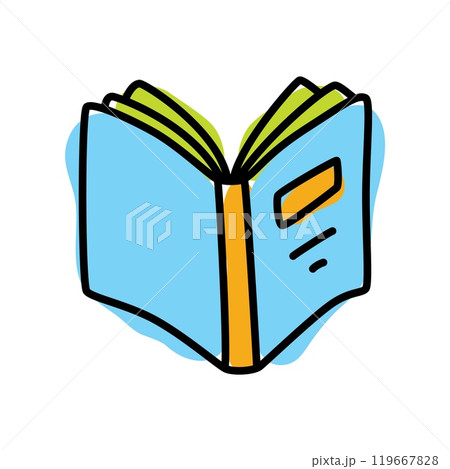 Doodle book icon handdrawn with thin line and colored with colorful blobs 119667828