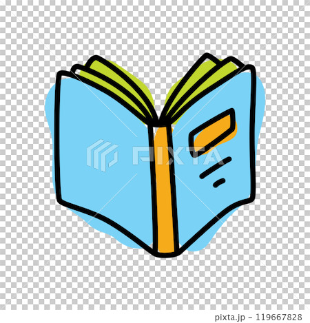 Doodle book icon handdrawn with thin line and colored with colorful blobs 119667828