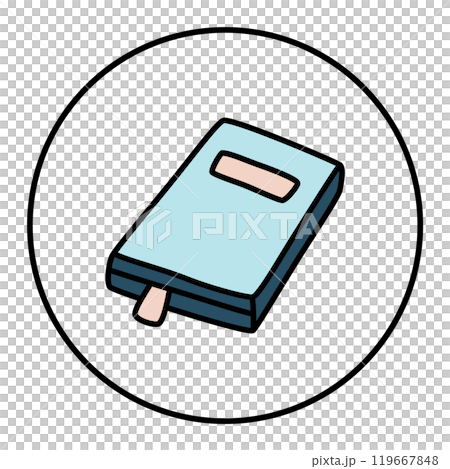 Doodle book or notebook icon with bookmark, handdrawn with thin line 119667848