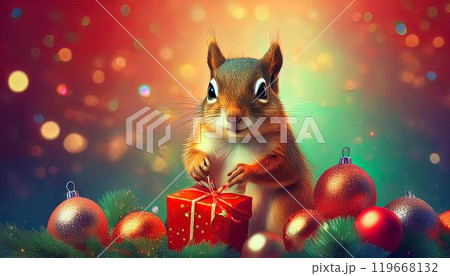 クリスマスプレゼントとシマリス Generative AI 119668132