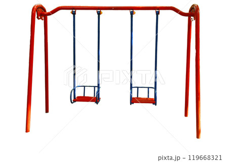 children's playground with a variety of play structures. The playground is surrounded by grass and trees children's playground with a variety of play structures. The playground is surrounded by grass and trees 119668321