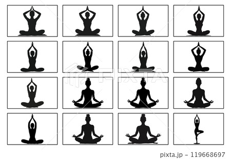 Yoga silhouette. Meditating woman in lotus position illustration. Yoga silhouette. Meditating woman in lotus position illustration. 119668697