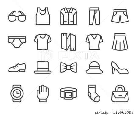 outfit and clothes line icon set outfit and clothes line icon set 119669098