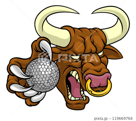 Bull Minotaur Longhorn Cow Golf Mascot Cartoon 119669768