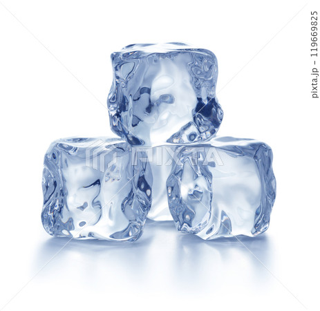 Three ice cubes on white background 119669825