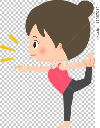 弓を引くポーズをとるトレーニングウェアの女性 弓を引くポーズをとるトレーニングウェアの女性 119670194