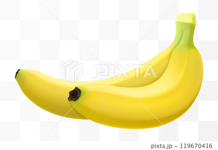 Ripe bunch of bananas. Exotic tropical fruit, isolated on transparent background. Fresh unpeeled bananas fruit for organic juice or dessert package. Vegan food, Realistic 3d vector illustration. Ripe bunch of bananas. Exotic tropical fruit, isolated on transparent background. Fresh unpeeled bananas fruit for organic juice or dessert package. Vegan food, Realistic 3d vector illustration. 119670416