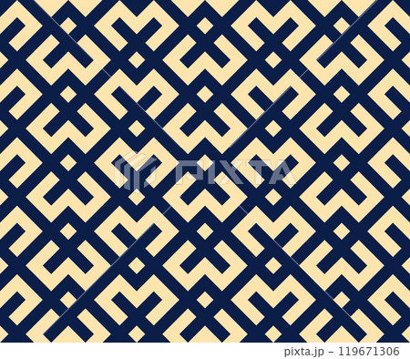 Abstract geometric pattern. A seamless vector background. Golden and black ornament. Graphic modern pattern. Simple lattice graphic design Abstract geometric pattern. A seamless vector background. Golden and black ornament. Graphic modern pattern. Simple lattice graphic design 119671306
