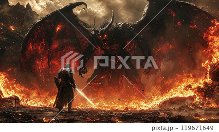 強大な敵に立ち向かう1人の戦士 強大な敵に立ち向かう1人の戦士 119671649