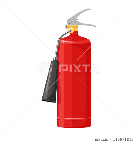 ?arbon dioxide fire extinguisher with nozzle isolated on white background. Portable fire extinguishing equipment from fire department. Professional tool. Realistic 3D vector illustration ?arbon dioxide fire extinguisher with nozzle isolated on white background. Portable fire extinguishing equipment from fire department. Professional tool. Realistic 3D vector illustration 119671819