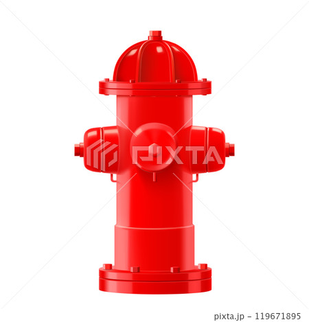 Closeup of bright red fire hydrant isolated on white background. Tool used by firefighters for extinguishing flames. Realistic 3d vector illustration Closeup of bright red fire hydrant isolated on white background. Tool used by firefighters for extinguishing flames. Realistic 3d vector illustration 119671895