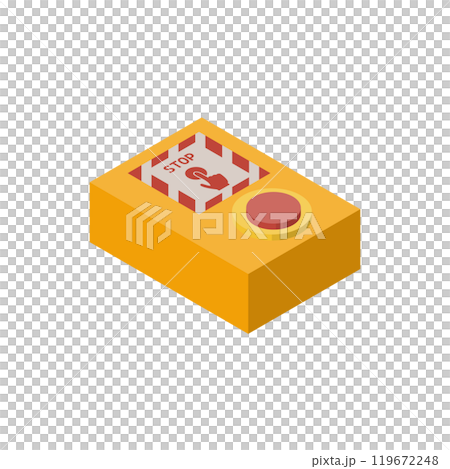 駅のホームにある非常停止ボタンのイラスト、アイソメトリックな素材。上面法1。 駅のホームにある非常停止ボタンのイラスト、アイソメトリックな素材。上面法1。 119672248