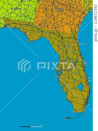 A detailed editable vector map of the U.S. state of Florida. The map highlights state boundaries, major cities, highways, rivers, and geographic features. Ideal for design and presentations. A detailed editable vector map of the U.S. state of Florida. The map highlights state boundaries, major cities, highways, rivers, and geographic features. Ideal for design and presentations. 119672392