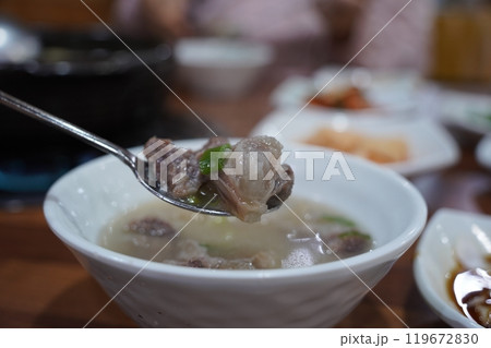 Ox Knee Soup is a Korean tradition soup dish made with ox knee Ox Knee Soup is a Korean tradition soup dish made with ox knee 119672830