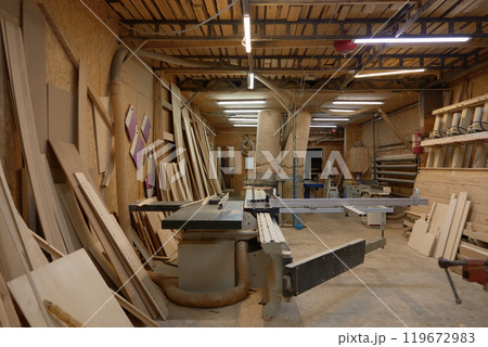 Woodworking interior with circular cutting table machine 119672983