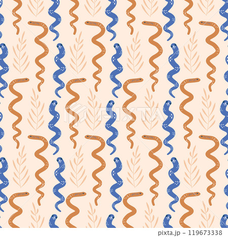 Snakes seamless pattern. Reptiles vertical lines repeat background. cute animal surface pattern 119673338