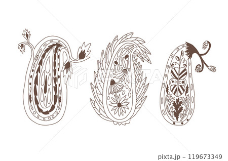 Paisley elements. Vector hand drawn doodle style set illustration isolated on white background. Paisley elements. Vector hand drawn doodle style set illustration isolated on white background. 119673349