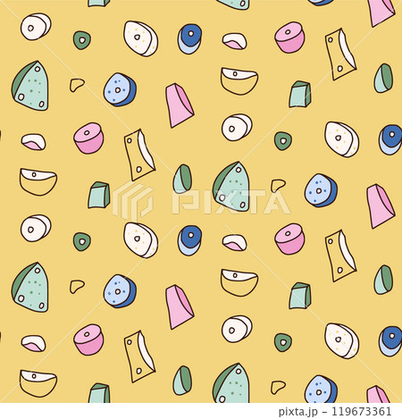 Climbing wall vibrant seamless pattern. Rock clambering park endless background. Indoor bouldering 119673361