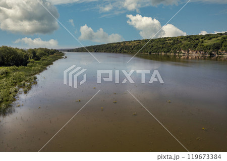 River Dniester landscape in Ukraine. 119673384