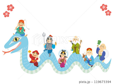 年賀状素材イラスト　巳年　七福神　梅 119673394