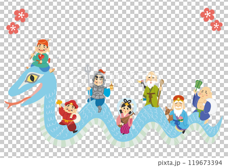 年賀状素材イラスト　巳年　七福神　梅 119673394