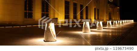 Glowing lanterns near Camlica Mosque in night Istanbul 119673490