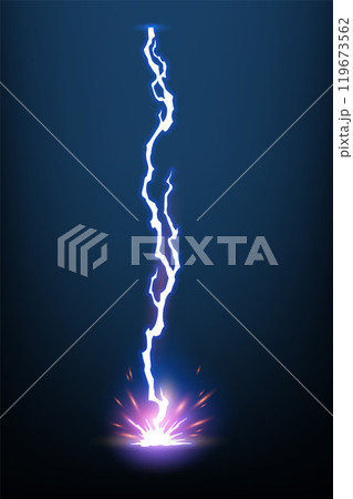 Lightning animation with sparks. Electricity thunderbolt danger, light electric powerful thunder. Bright energy effect, vector illustration 119673562