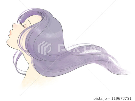 髪のきれいなロングヘアーの女性の横顔のイラスト　美女 119673751
