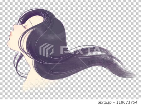 Illustration of a beautiful long-haired woman's profile 119673754
