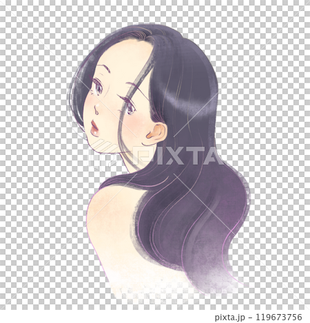 こちらを振り向く髪がきれいなロングヘアーの女性のイラスト　美女 119673756