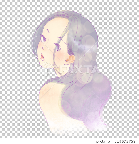 こちらを振り向く髪がきれいなロングヘアーの女性のイラスト　美女 119673758