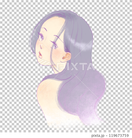 Illustration of a beautiful woman with long hair looking back at you Illustration of a beautiful woman with long hair looking back at you 119673759