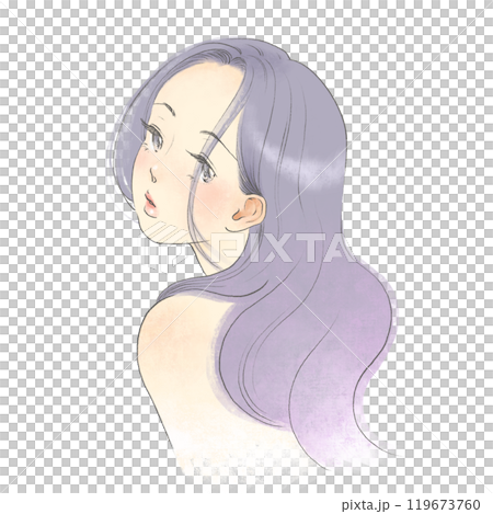 Illustration of a beautiful woman with long hair looking back at you Illustration of a beautiful woman with long hair looking back at you 119673760
