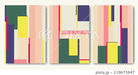 Bauhaus poster set with geometric shapes. Abstract aesthetic mid century art 119673847