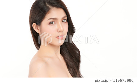 Beautiful young asian woman with clean fresh skin on white background, Face care, Facial treatment, Cosmetology, beauty and spa, Asian women portrait. Beautiful young asian woman with clean fresh skin on white background, Face care, Facial treatment, Cosmetology, beauty and spa, Asian women portrait. 119673996