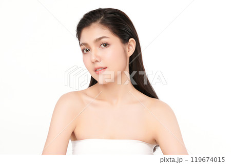 Beautiful young asian woman with clean fresh skin on white background, Face care, Facial treatment, Cosmetology, beauty and spa, Asian women portrait. Beautiful young asian woman with clean fresh skin on white background, Face care, Facial treatment, Cosmetology, beauty and spa, Asian women portrait. 119674015