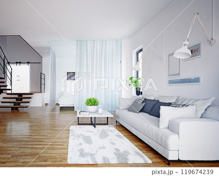 scandinavian style living room design. 119674239