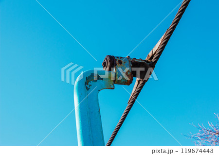 Old cable car in Dnepropetrovsk. Cableway equipment and mechanisms. 119674448
