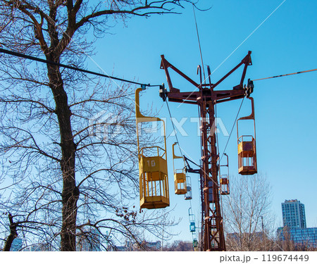 Old cable car in Dnepropetrovsk. Cableway equipment and mechanisms. 119674449